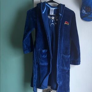 Kids Navy Bathrobe with Sports Embroidery